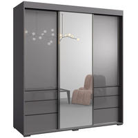 SCHIEBETÜRENSCHRANK mit Schubladen und Spiegel Torino 3D1L 180 Grau (Lacobel) - Silberfarben/Grau, Holzwerkstoff/Metall (180/204/65cm) - mzm24