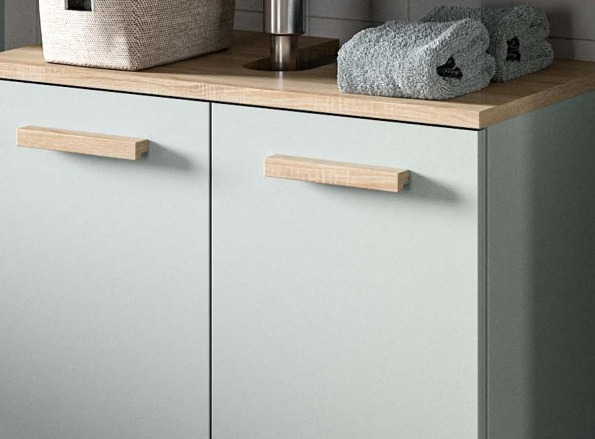 WASCHBECKENUNTERSCHRANK grün, Eiche, Badezimmer Unterschrank skandinavisch 60 cm - Eichefarben/Grün, Holzwerkstoff (60/61/34cm) - Inn.Furn