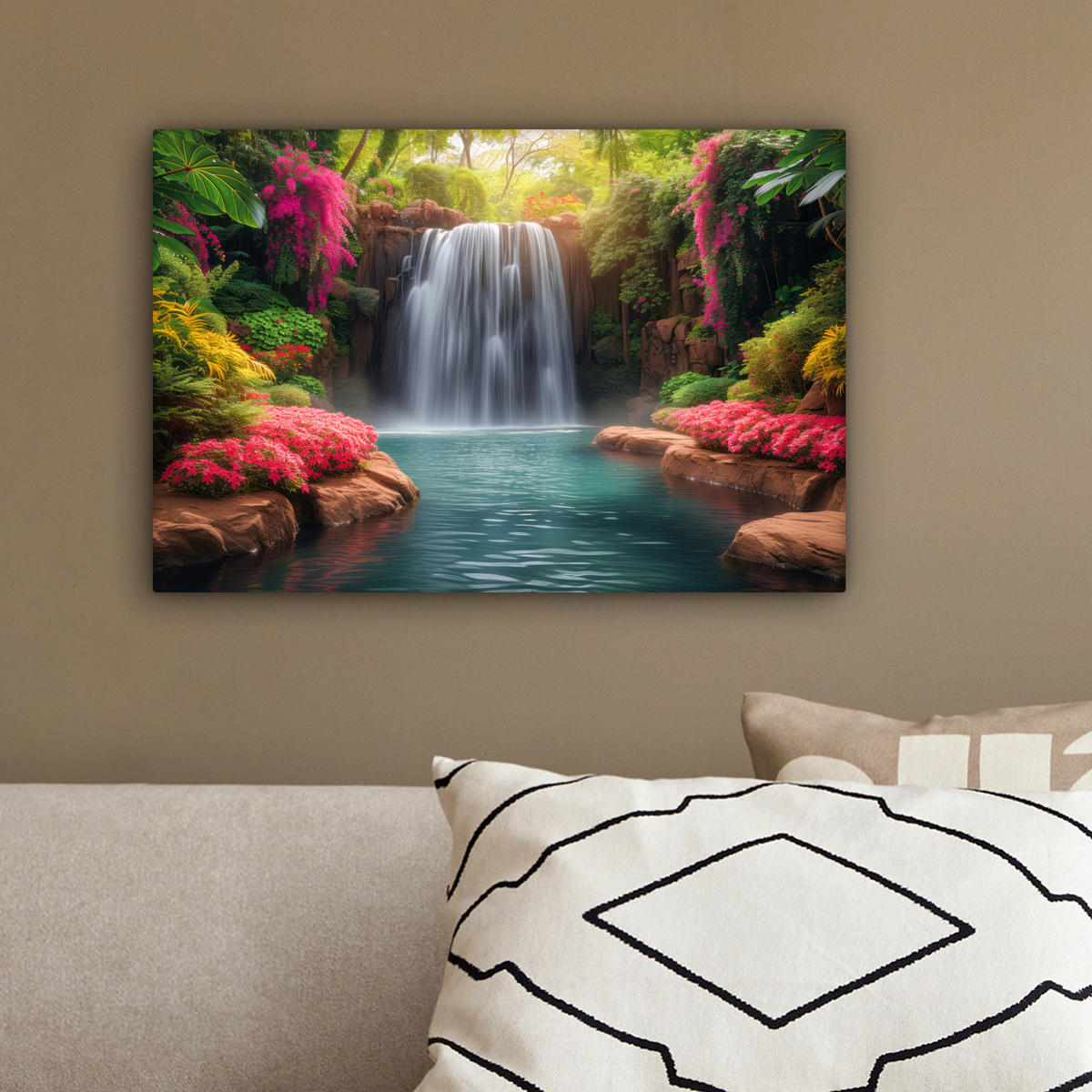 LEINWANDBILD Wasserfall - Natur - Pflanzen - Dschungel - Wasser 30x20 cm - Grün, Textil (30/20cm) - MuchoWow