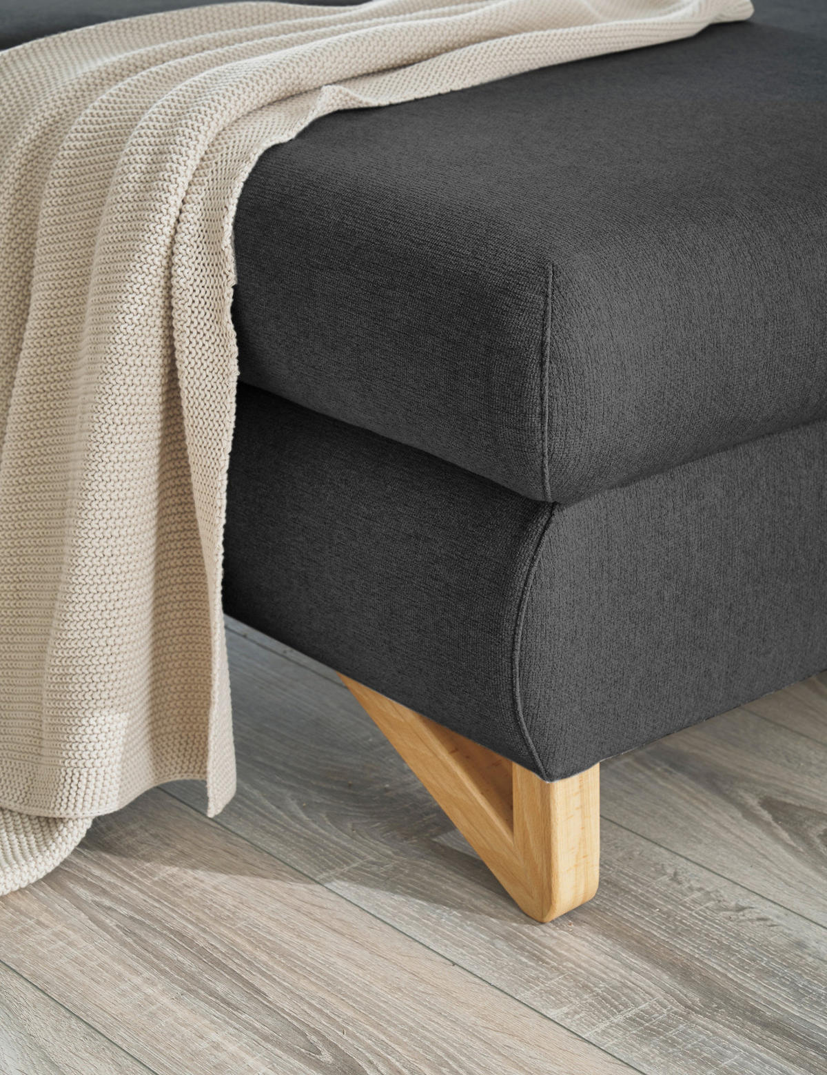 ECKSOFA grau Velours, Wohnzimmer Sofa - Grau, Holz/Textil (166/284cm) - Furn.Design