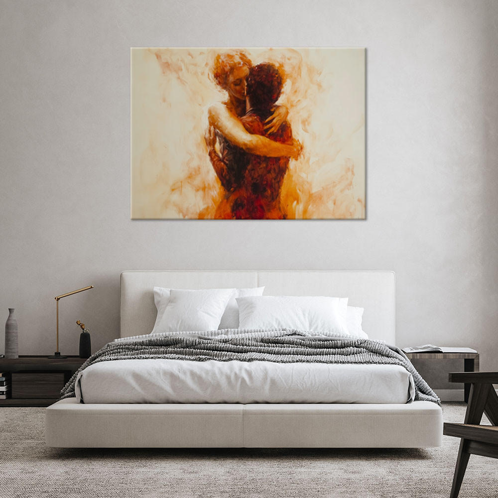 WANDBILD verliebtes paar nude abstract beige - Orange, Textil (60/40cm) - Feeby