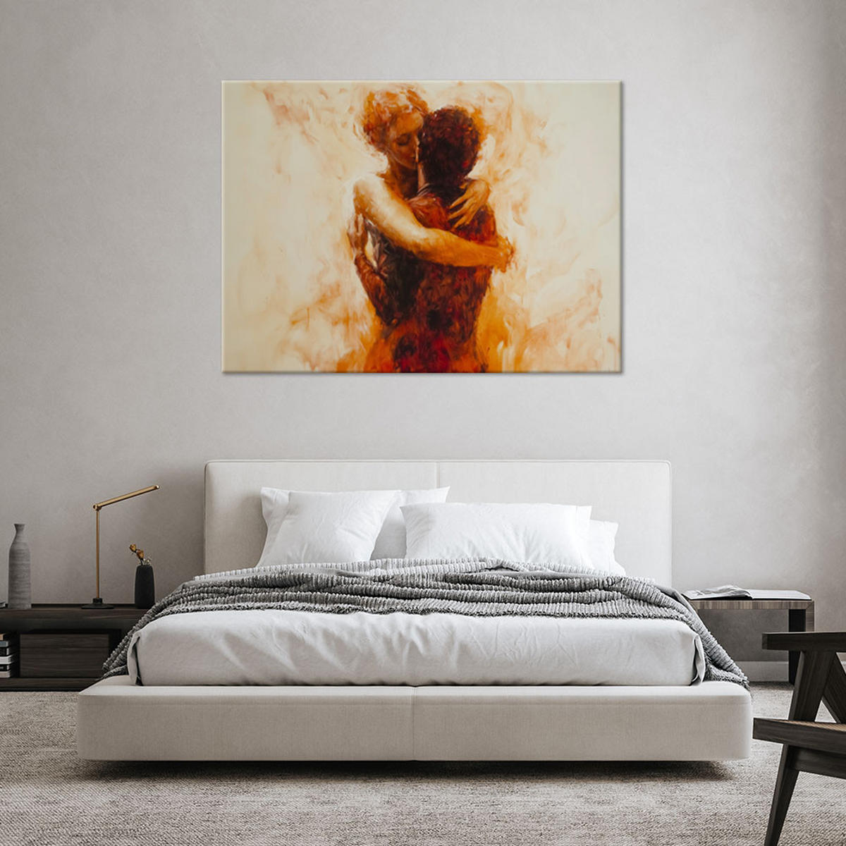 WANDBILD verliebtes paar nude abstract beige - Orange, Textil (120/80cm) - Feeby