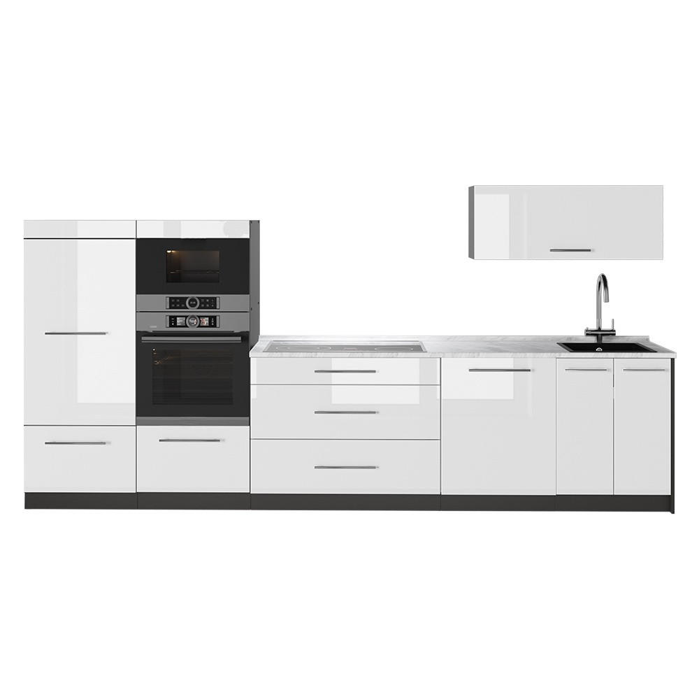 KÜCHENZEILE Fame-Line, Weiß Hochglanz/Anthrazit, 340 cm, AP Marmor - Weiß Hochglanz/Anthrazit, Holzwerkstoff (340/153.6/60cm) - Vicco