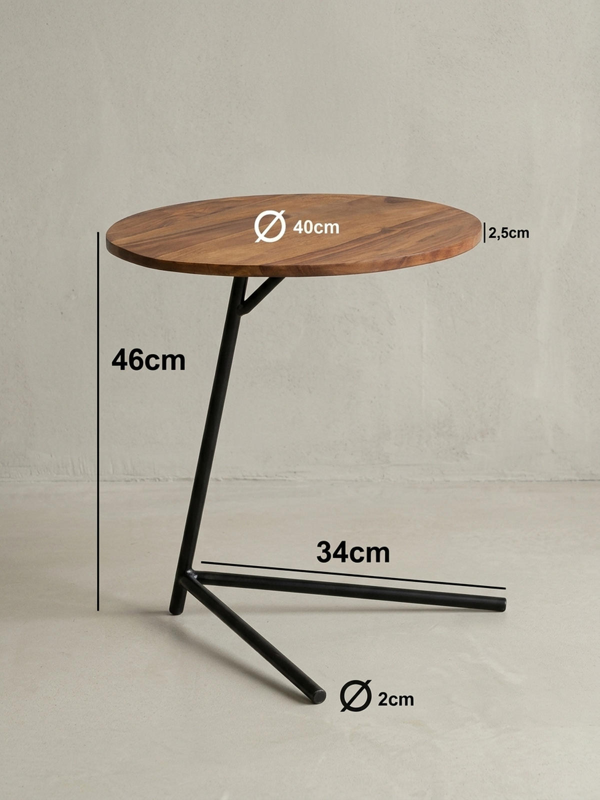 BEISTELLTISCH – Massivholz Metall große Platte Industrial - Schwarz/Braun, Holz/Metall (40/40/46cm) - KADIMA DESIGN