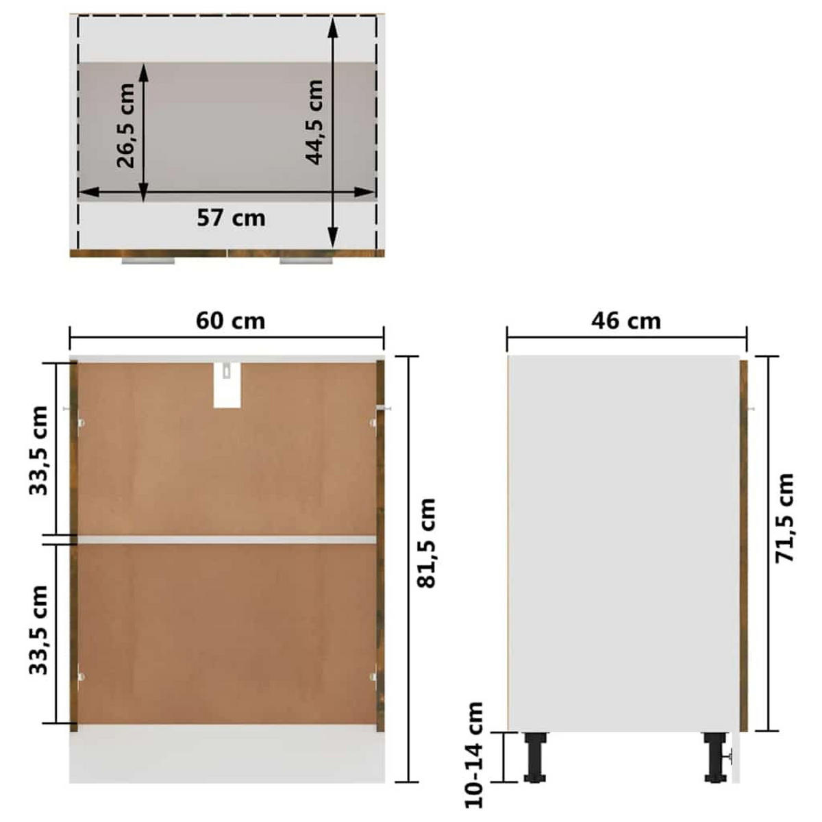 UNTERSCHRANK LYON RÄUCHEREICHE 60X46X81,5 CM HOLZWERKSTOFF - Dunkelbraun/Schwarz, Holz (60/81.5/46cm) - vidaXL