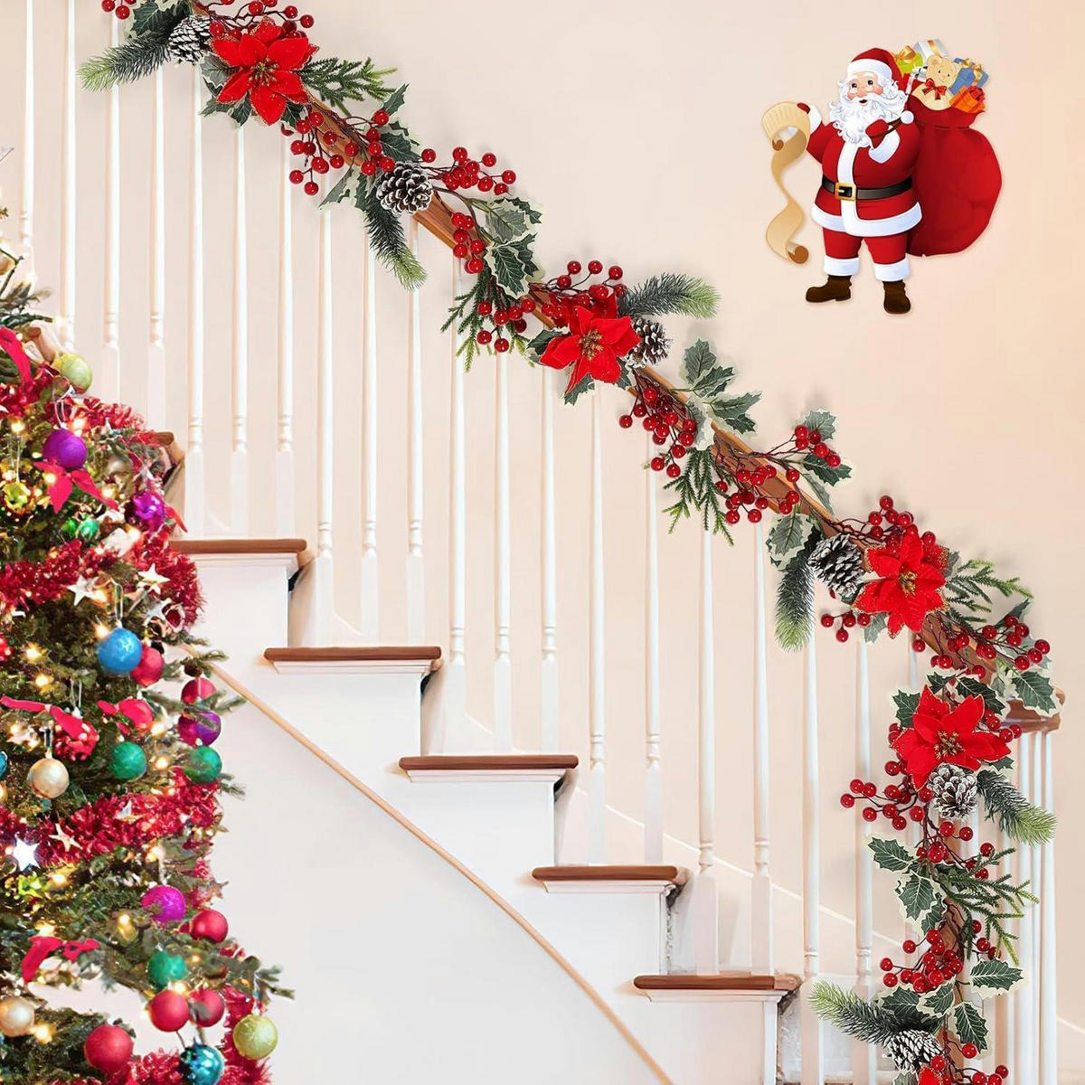 WEIHNACHTSGIRLANDE mit roten Beeren und Tannenzweigen 180 cm - Multicolor, Kunststoff (180cm)