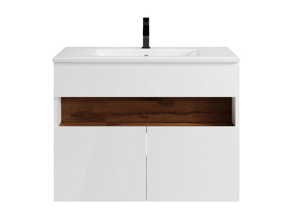 EINZELWASCHTISCH - 80cm x 46cm - MDF - naturfarben dunkel, weiß - POGEZA - Naturfarben, Holz (80/60/46cm) - Vente-Unique