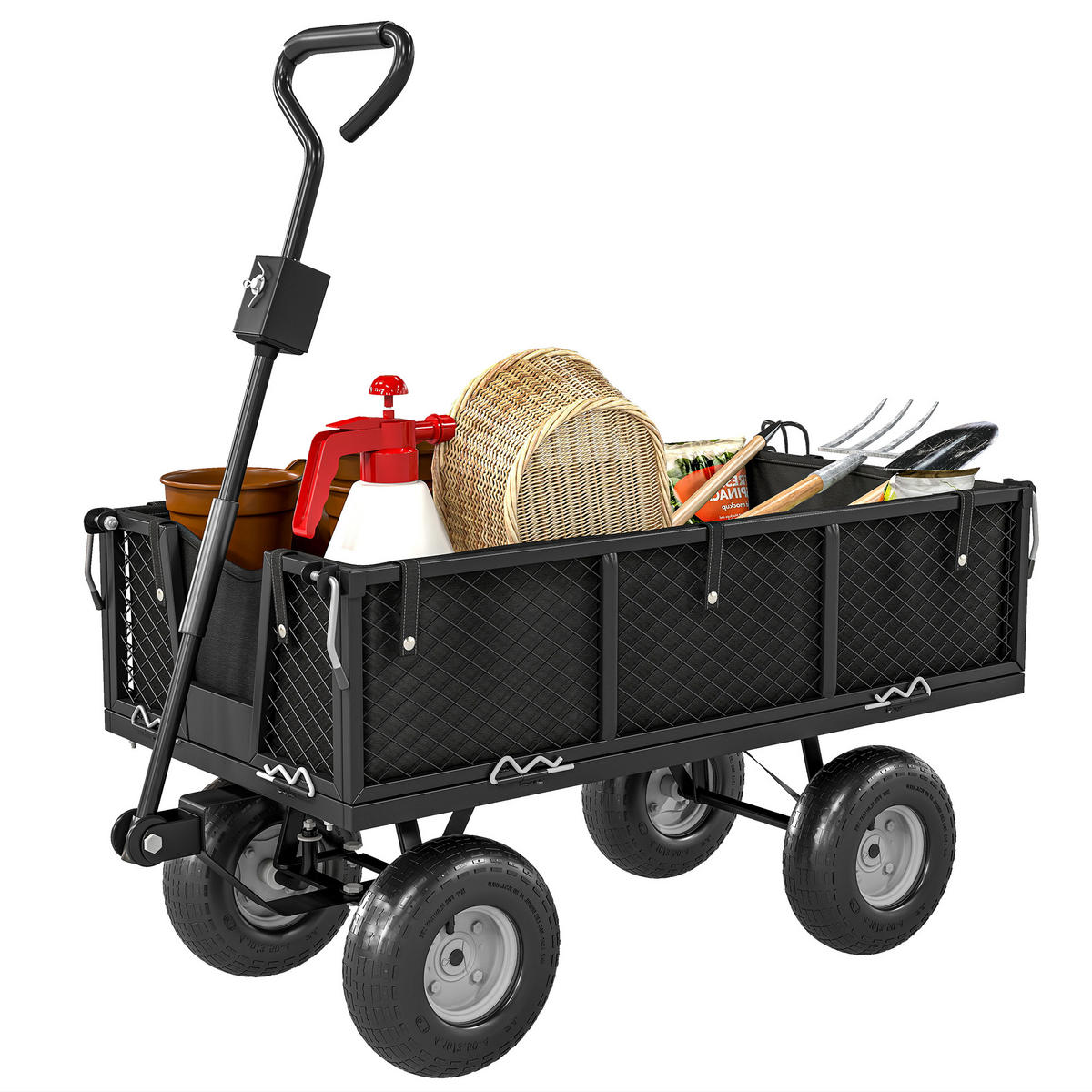 TRANSPORTWAGEN DE-17588 300 kg mit Plane und Klappwänden Schwarz - Schwarz, Metall (51/54/105cm) - ComfortXL