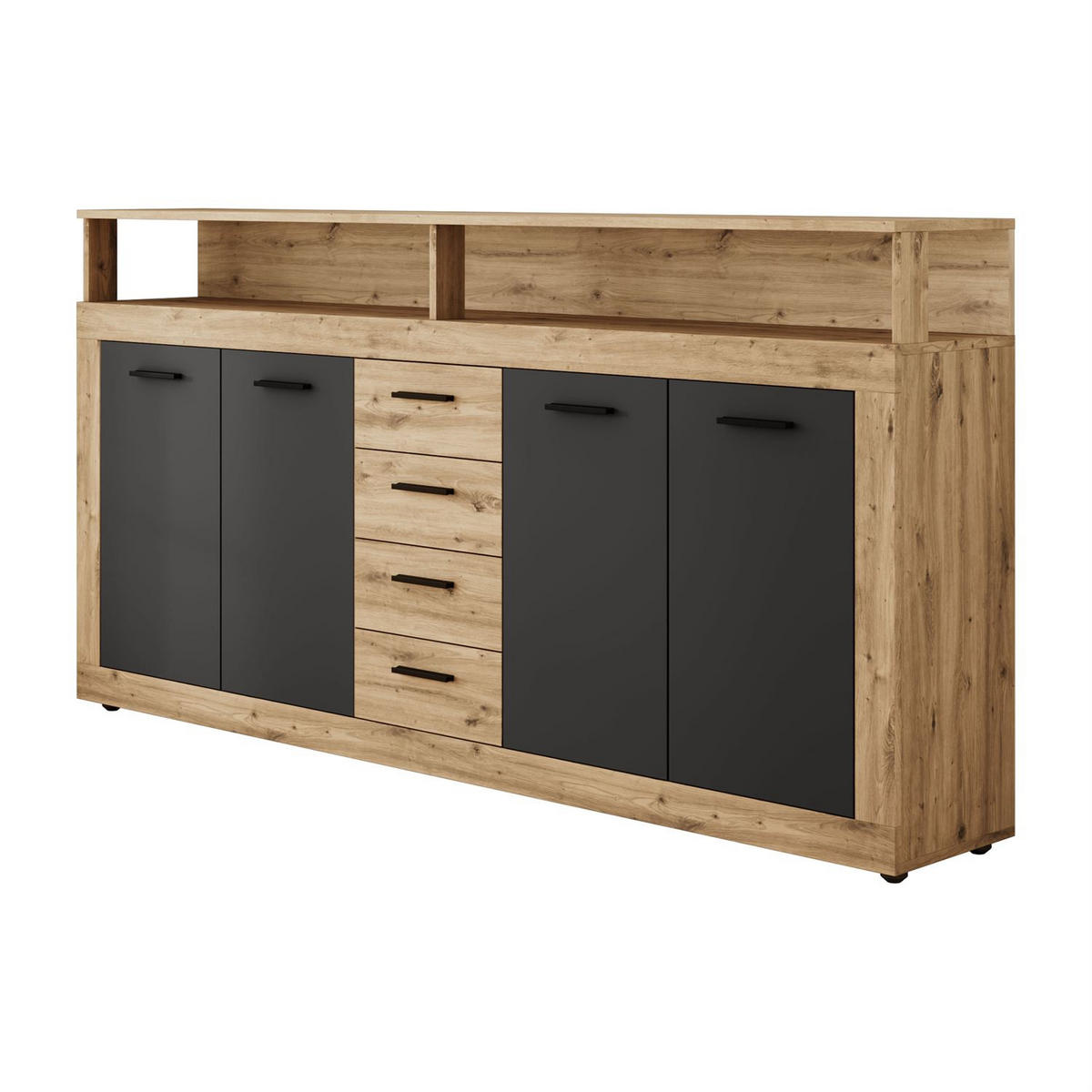 KOMMODE ROMANO mit Schubladen - Schwarz/Eiche Artisan, Holzwerkstoff (190/96/32cm) - Lookway