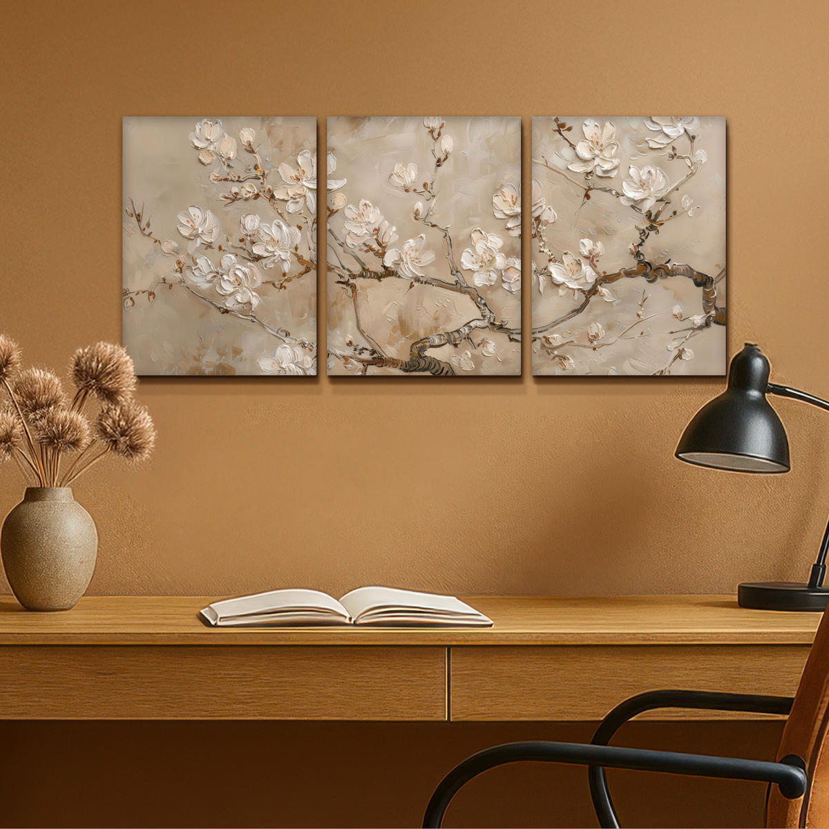 LEINWANDBILD 3er Set Beige - Blüte - Modern 90x40 cm - Greige, Textil (90/40cm) - MuchoWow