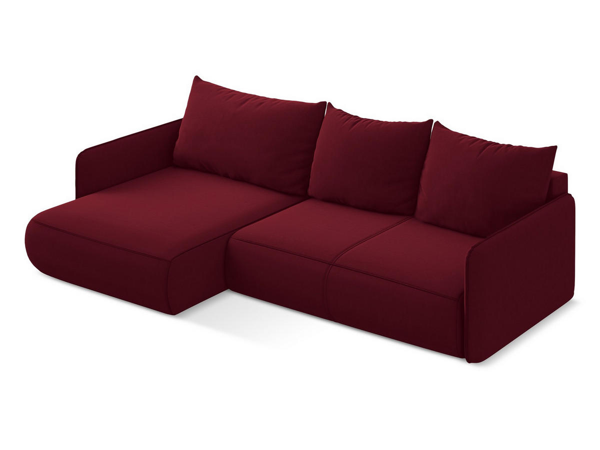 ECKSOFA mit Schlaffunktion Samt Stoff Rot - Bordeaux/Rot, Kunststoff/Textil (148/240cm) - Makamii
