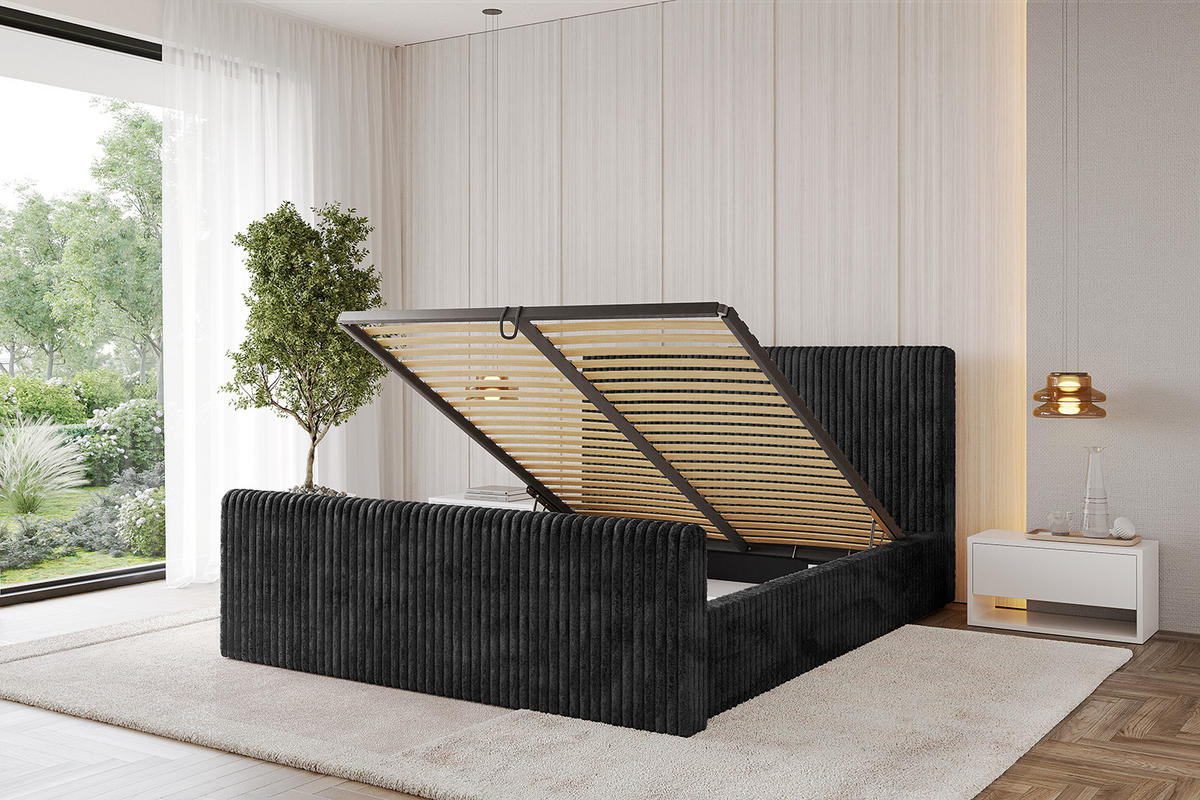 POLSTERBETT mit Bettkasten, Fußteil und Lattenrost, Boxbett ohne Matratze - ALOVA-Z-V1 180x200 Schwarz - Schwarz, Holzwerkstoff/Textil (180/200cm) - ALTDECOR