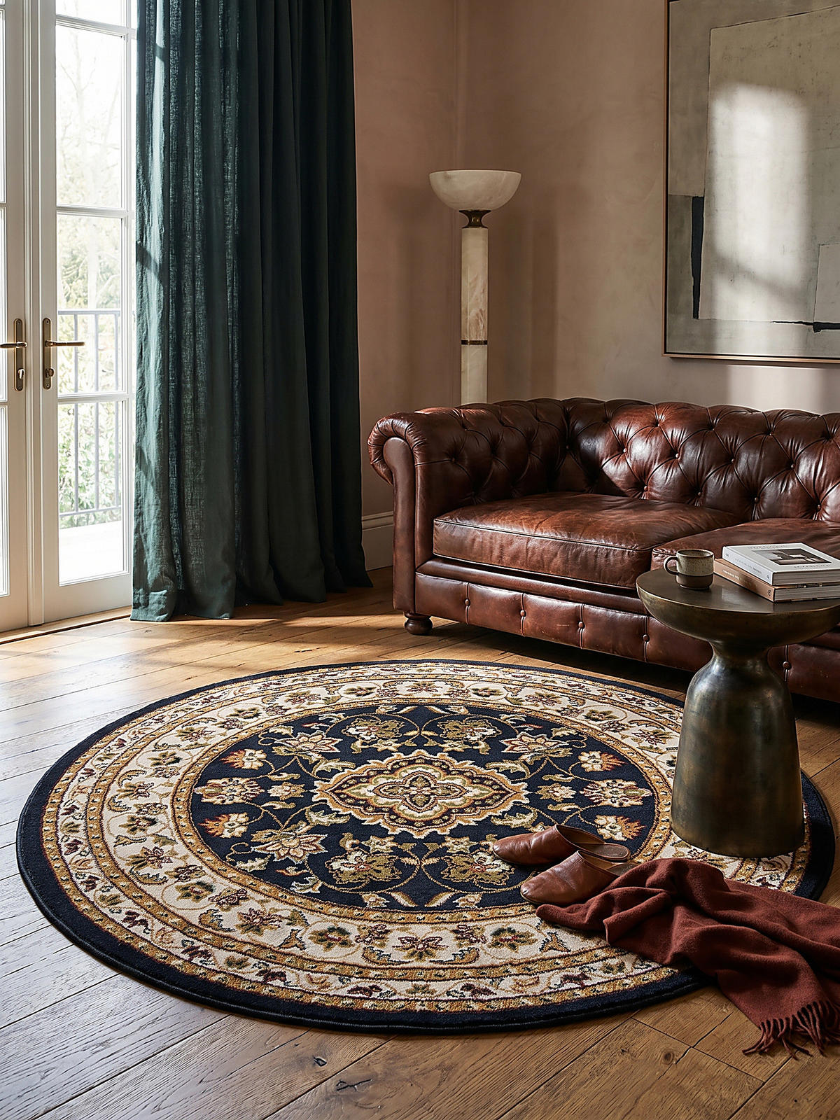 TEPPICH GLAZERT, klassisch-floral, Dunkelblau, Ø 133 cm - Blau, Textil (133/133cm) - KADIMA DESIGN