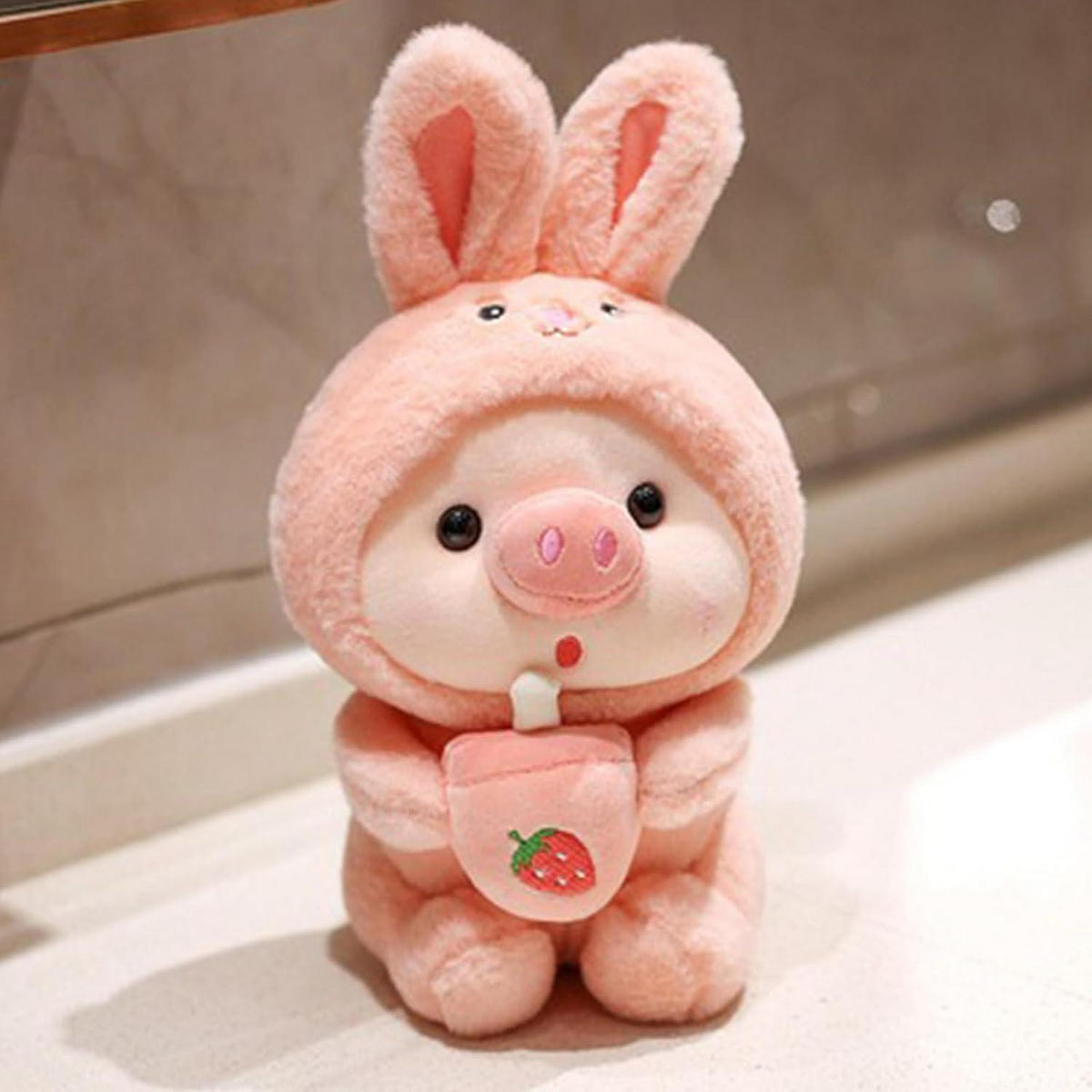 STOFFTIER Schwein mit Bubble Tea Cup 25 cm - Rosa, Textil (15/25cm)
