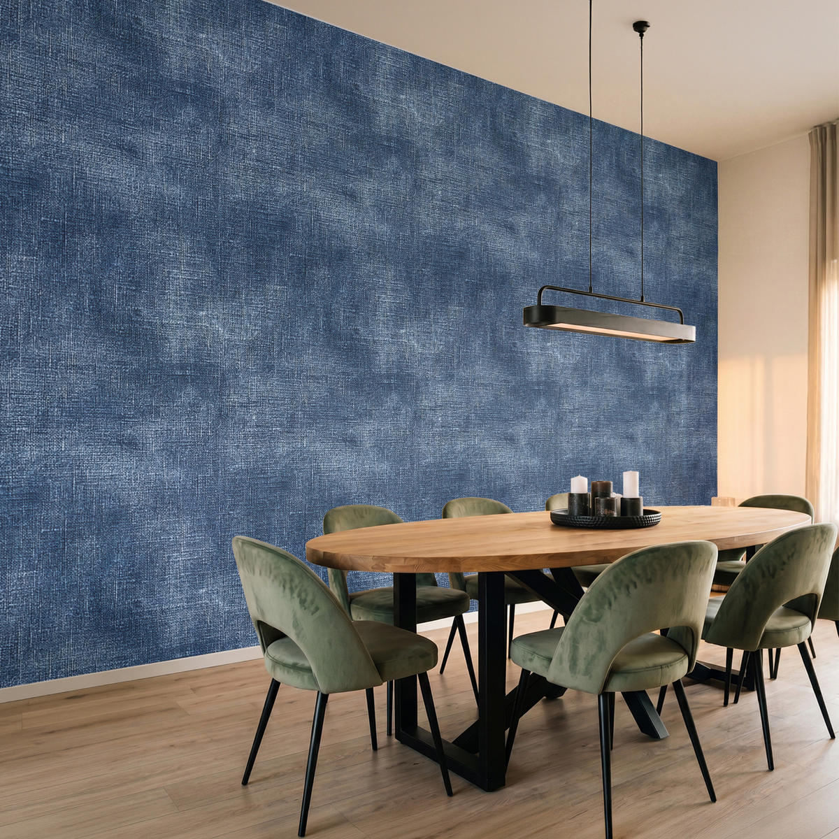 TAPETE - Leinen - Textur - Muster - Denim - Rustikal - 450x240 cm - Blau, Papier (450/240cm) - OnlyWow