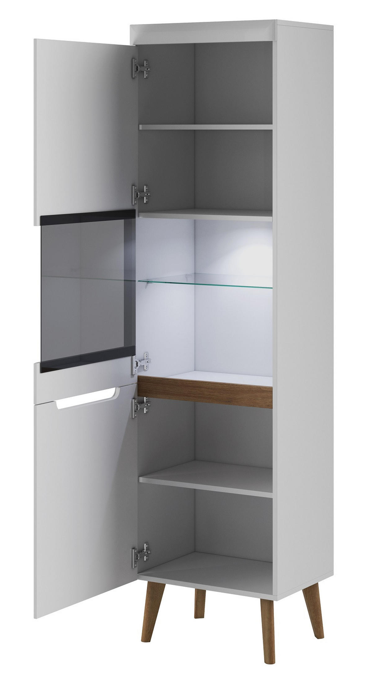 WOHNWAND Weiß Riviera Eiche Nordan Mit LED - Eichefarben/Weiß, Holzwerkstoff (305/197/40cm) - Sepro Meble