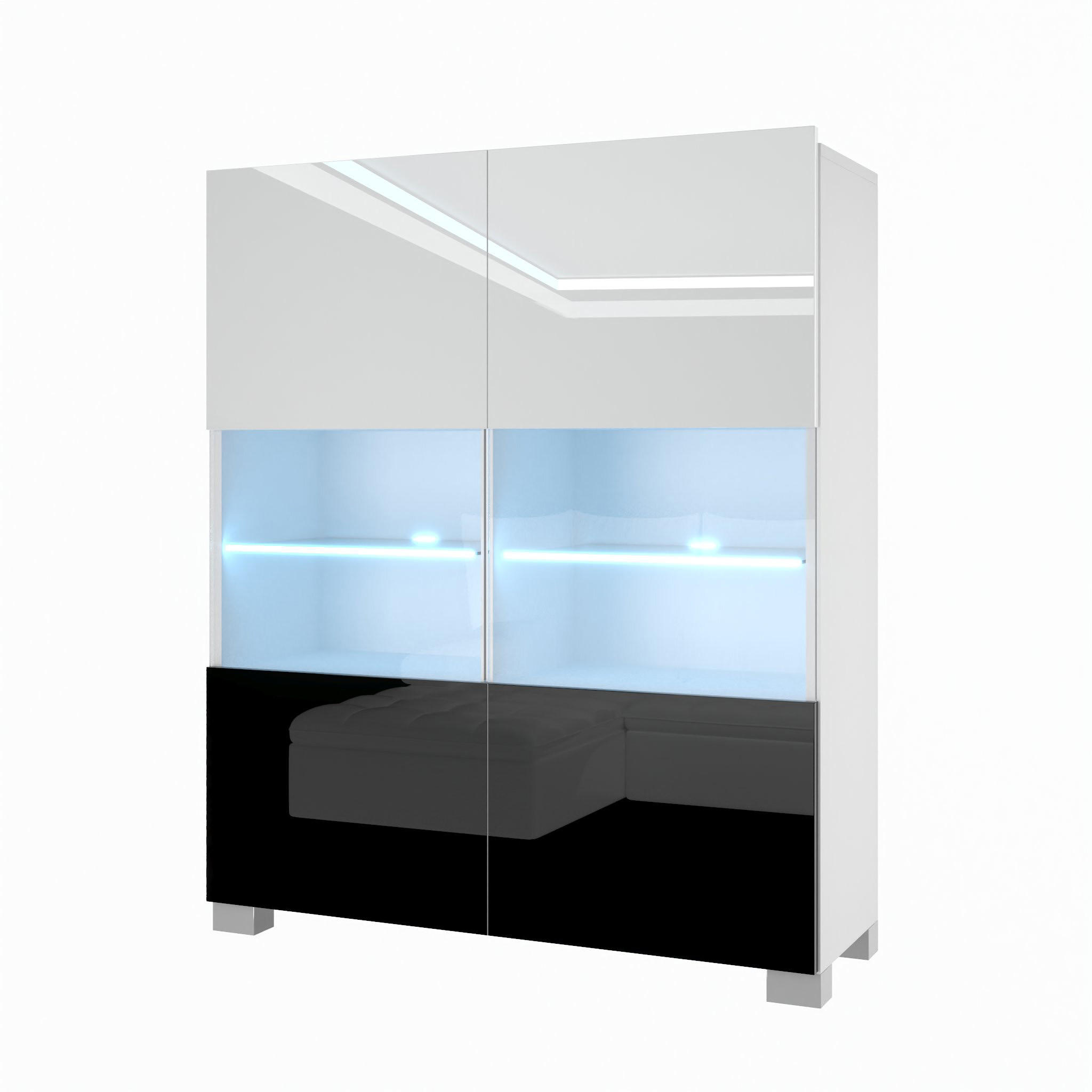 VITRINE Hochschrank mit LED-Leuchten, Weiß/Schwarz - Schwarz/Weiß, Holz (100/115/36cm) - B BELINI GROUP
