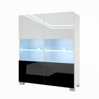 VITRINE Hochschrank mit LED-Leuchten, Weiß/Schwarz - Schwarz/Weiß, Holz (100/115/36cm) - B BELINI GROUP