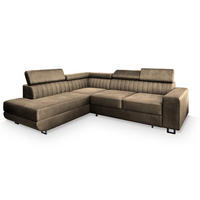 ECKSOFA NOLA L-S Beige Velours-Stoff mit Schlaffunktion - Beige, Holz (253/190cm) - MASSENO