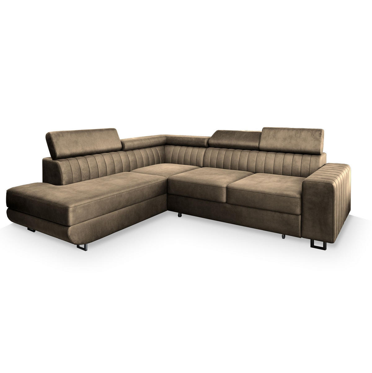 ECKSOFA NOLA L-S Beige Velours-Stoff mit Schlaffunktion - Beige, Holz (253/190cm) - MASSENO