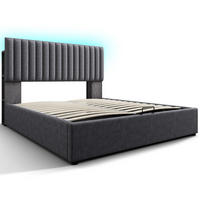 POLSTERBETT aus Leinen 160x200 cm in Grau mit Matratze, LED & USB-C - Grau, Textil (160/200cm) - Modfu