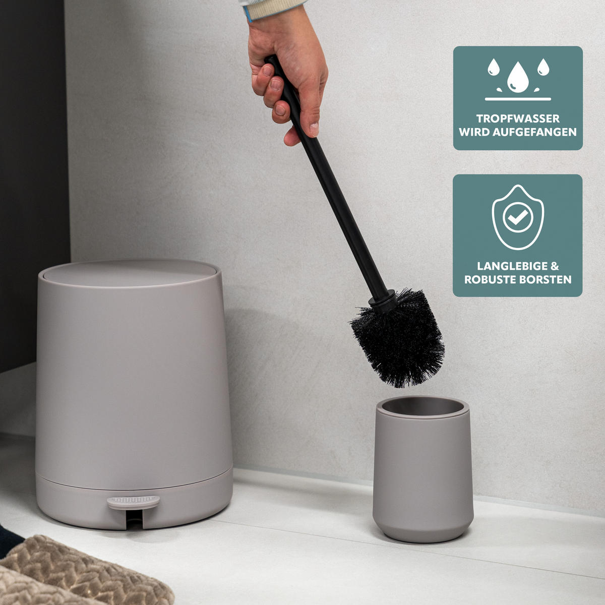 WC-GARNITUR TESERO, Kunststoff, taupe - Taupe, Kunststoff (10.5/39.5/10.5cm) - eluno