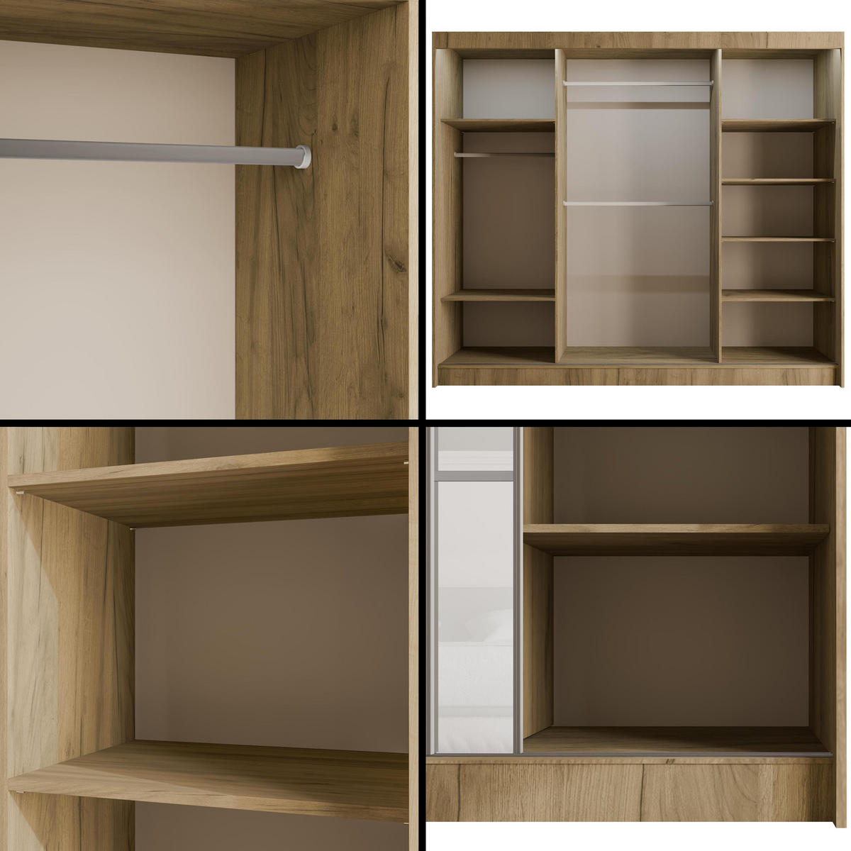 KLEIDERSCHRANK PEKA III mit LED - 250 cm - Braun|Weiß - Braun/Weiß, Holzwerkstoff (250/215/61cm) - ALTDECOR