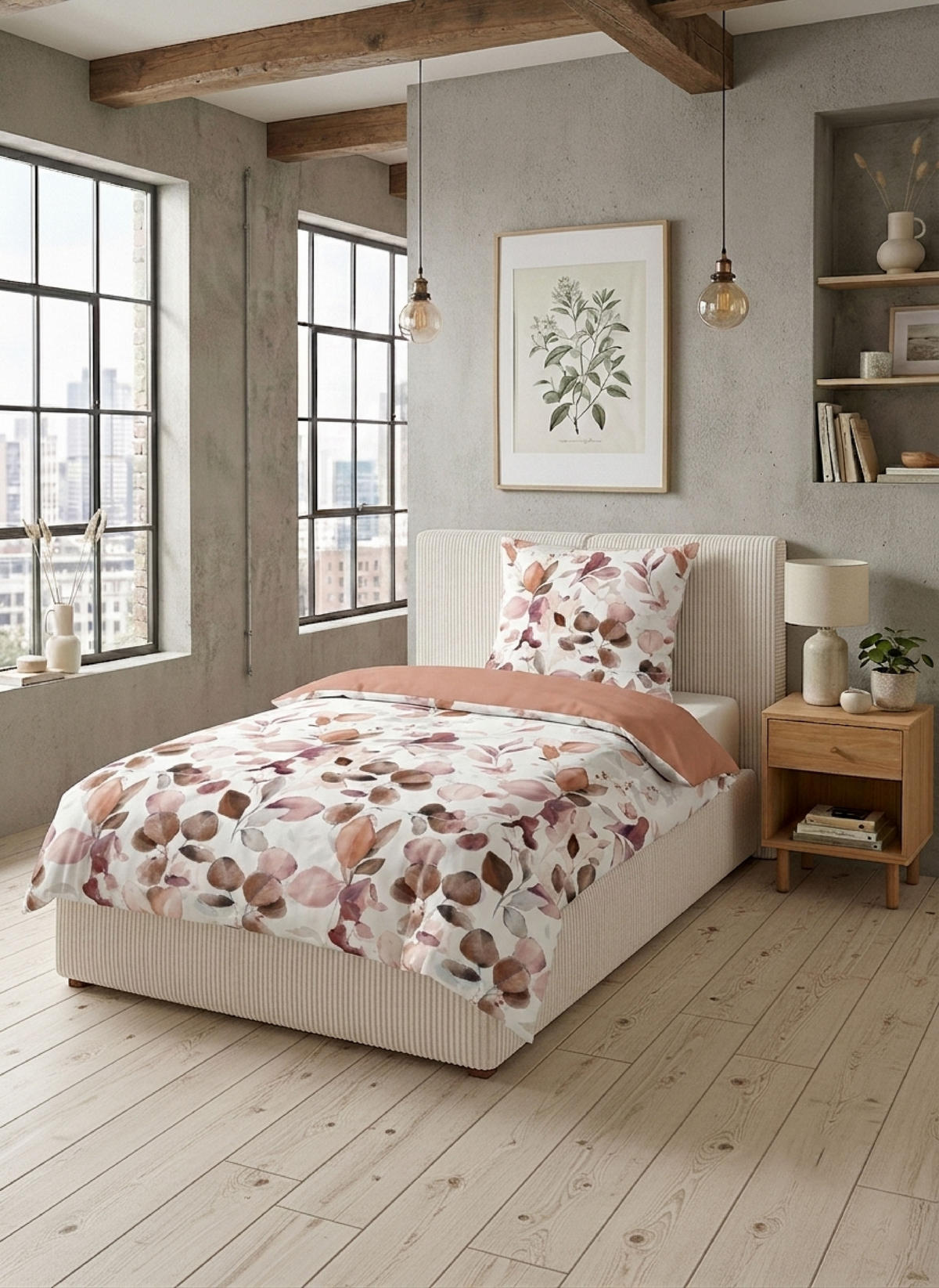 BETTWÄSCHE-GARNITUR Tencel Floral kardinal, 135x200 cm + 80x80 cm - Dunkelrot, Textil (135/200cm) - biberna