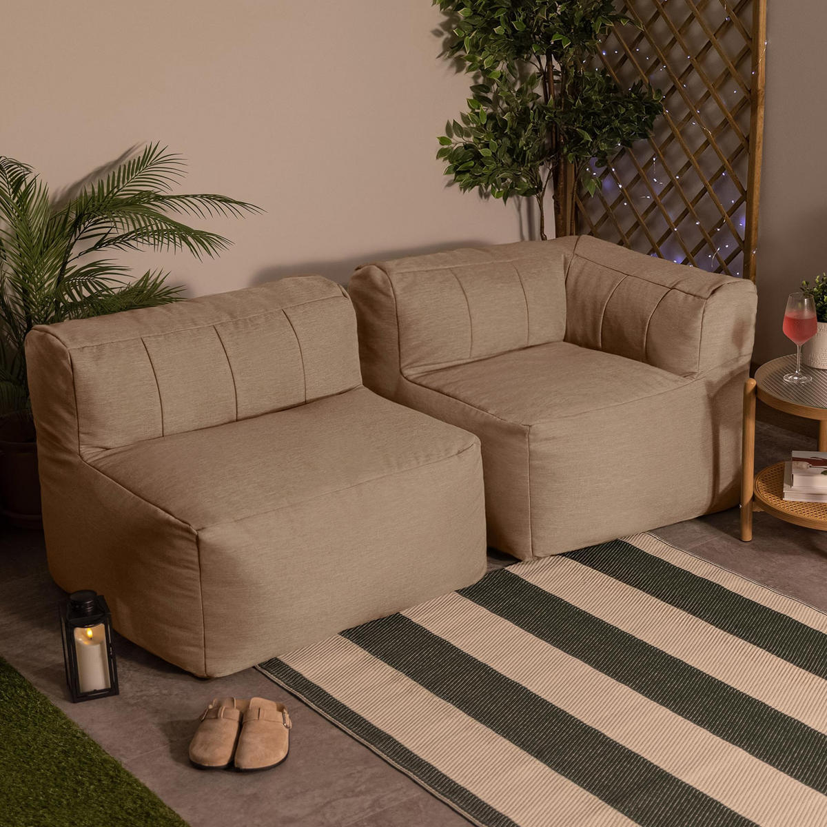 SITZSACK-SOFA Outdoor 2-tlg.: Ecksessel, Sessel - Beige, Textil (195/68/100cm) - icon