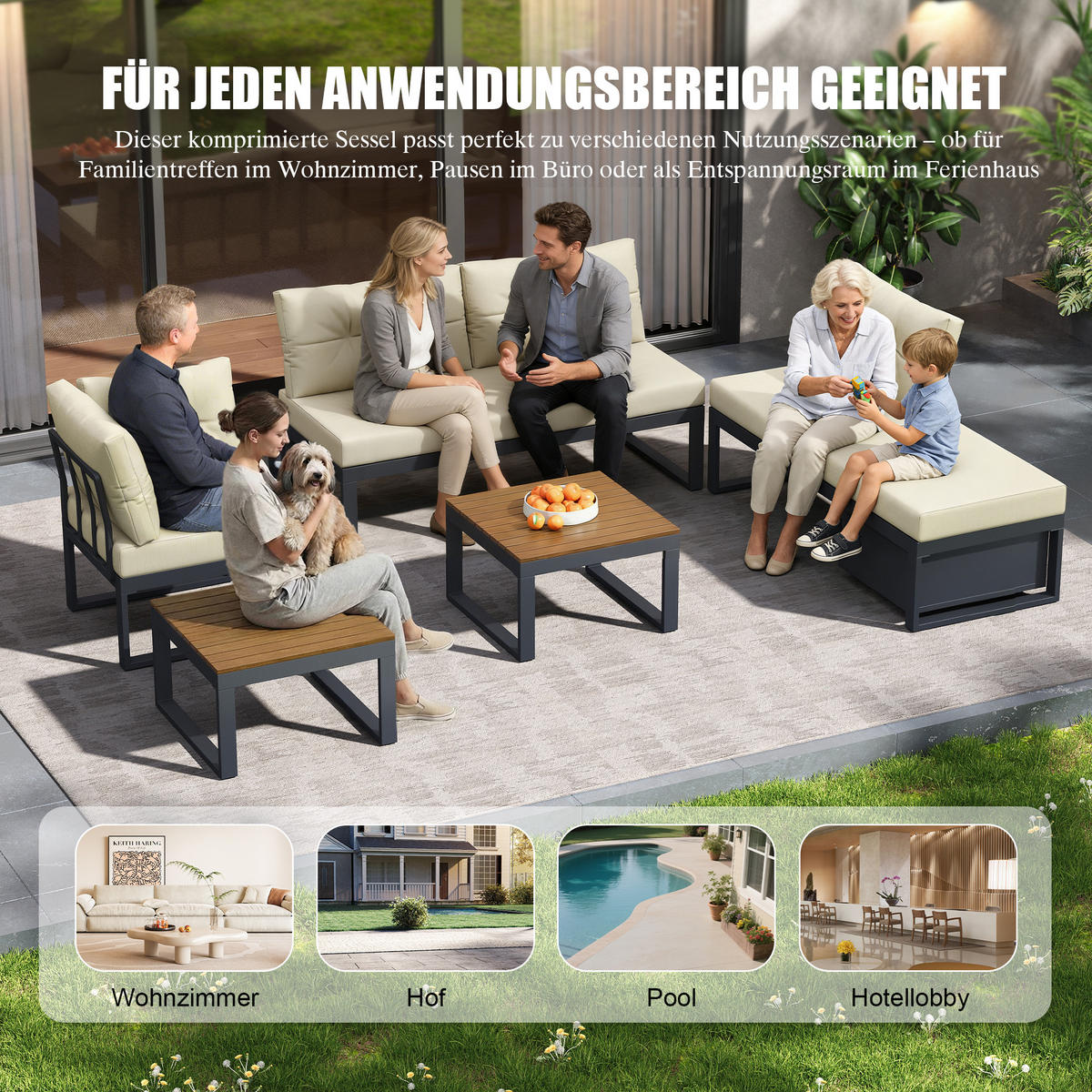 DINING-LOUNGESET Beige L-Shaped mit Tisch - Beige, Textil - Kaket