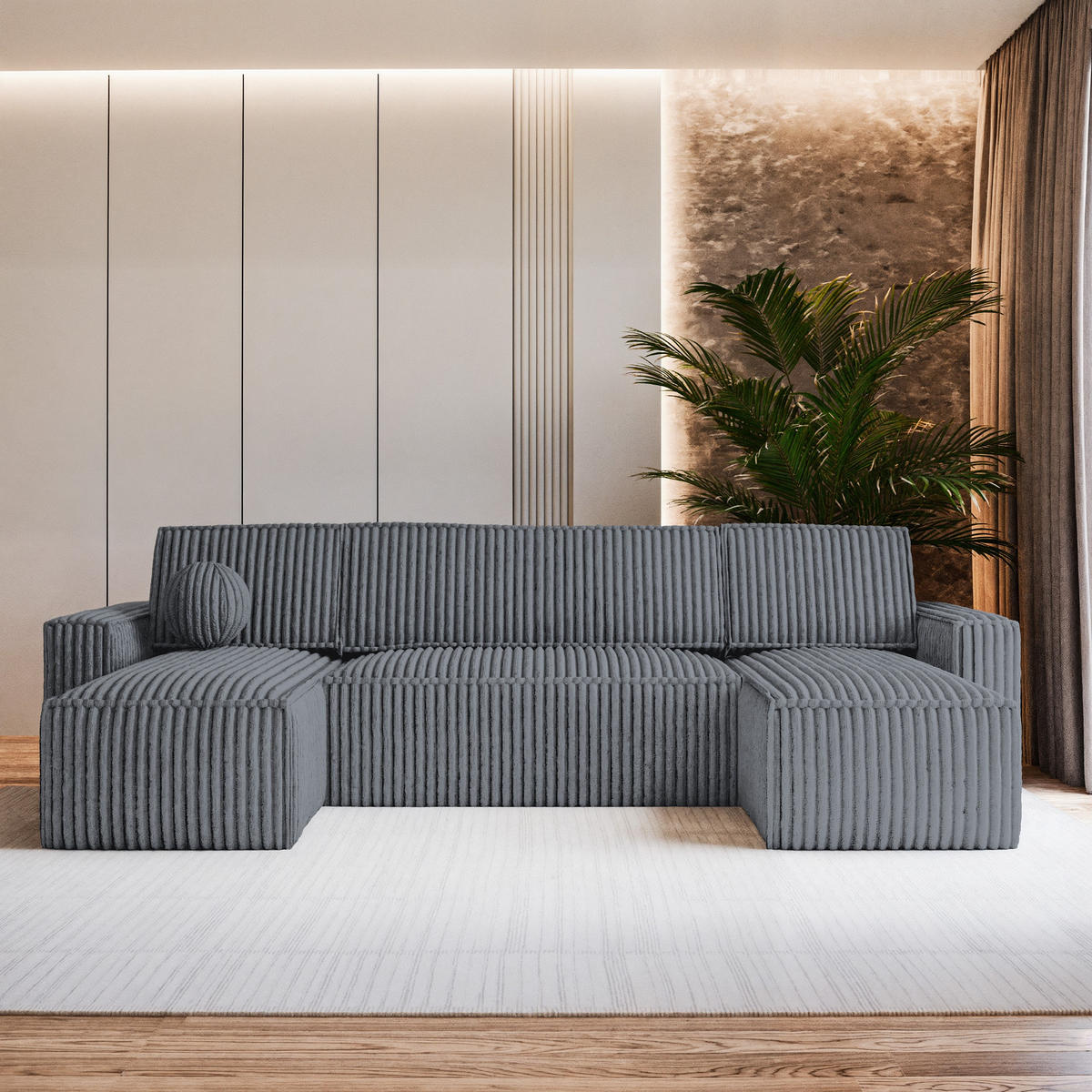 ROHOVÁ SEDAČKA PESANO šedá - šedá, dřevo/textil (306/140cm) - MASSENO