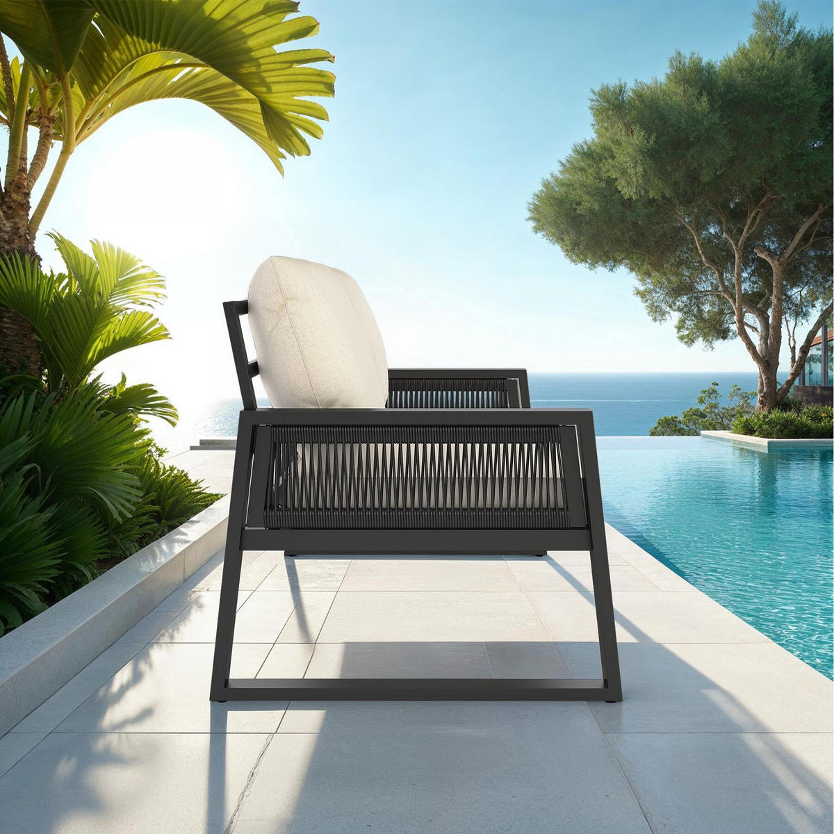 ALUMINIUM GARTEN-LOUNGE SET Captive, höhenverstellbare Füße, anthrazit - Anthrazit, Kunststoff/Metall - tectake