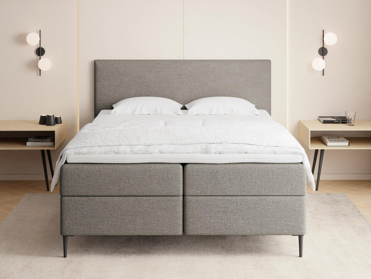 BOXBETT Alba Rise mit Bettkasten, Taupe Chenille 200x200 cm – inkl. H4 Taschenfederkern Matratze & Foam Topper - Taupe/Beige, Holz/Textil (200/200cm) - WFL GROUP