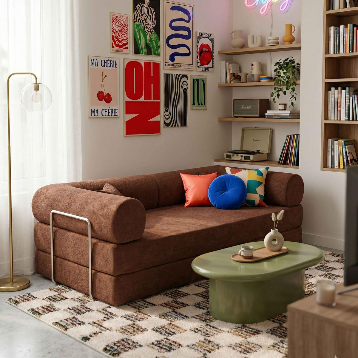 SCHLAFSOFA mit 2 Sitzplätzen, Braun - Rot, Textil (204/67/102cm) - Oviala