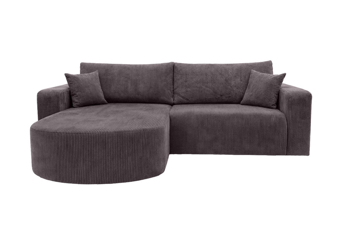 ECKSOFA Mit Schlaffunktion, Cordstoff Poso, Dunkelgrau, Links, ROUND ONE - Dunkelgrau, Holz (244/175cm) - Kaiser Möbel