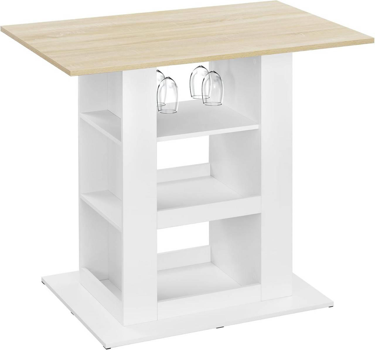 BARTISCH mit Stauraum, seitlichen Ablagen,Hell Eiche+Weiß - Eichefarben, Keramik/Holzwerkstoff (105/94/68cm) - Woltu