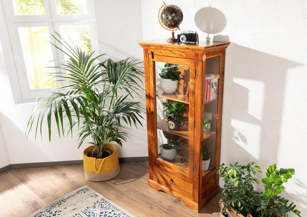 VITRINE Akazie 72x40x155 honig lackiert OXFORD #0527 - Braun, Holz (72/155/40cm) - Massivmoebel24