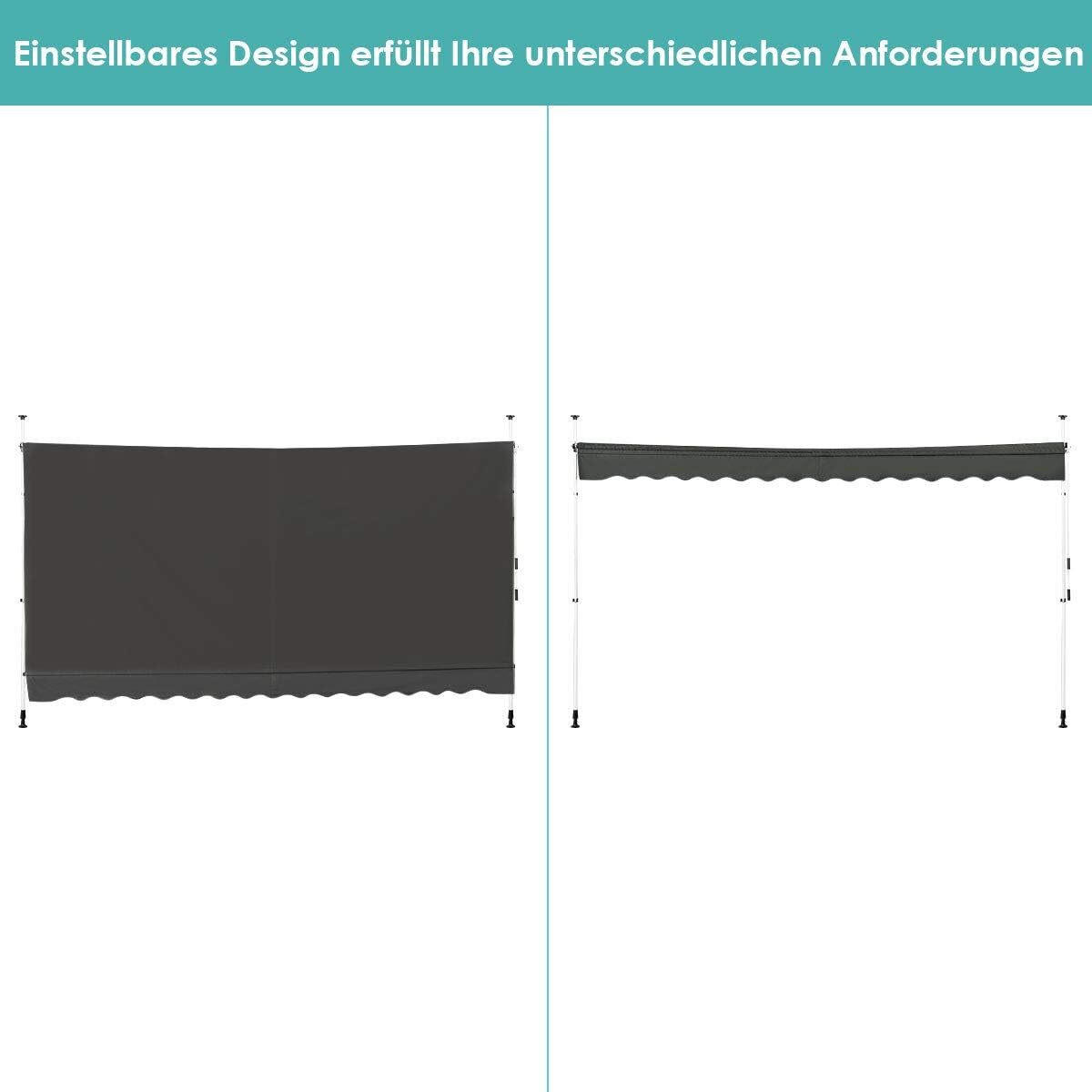 KLEMMMARKISE 300cm Grau - Grau, Metall (120/300/350cm) - COSTWAY