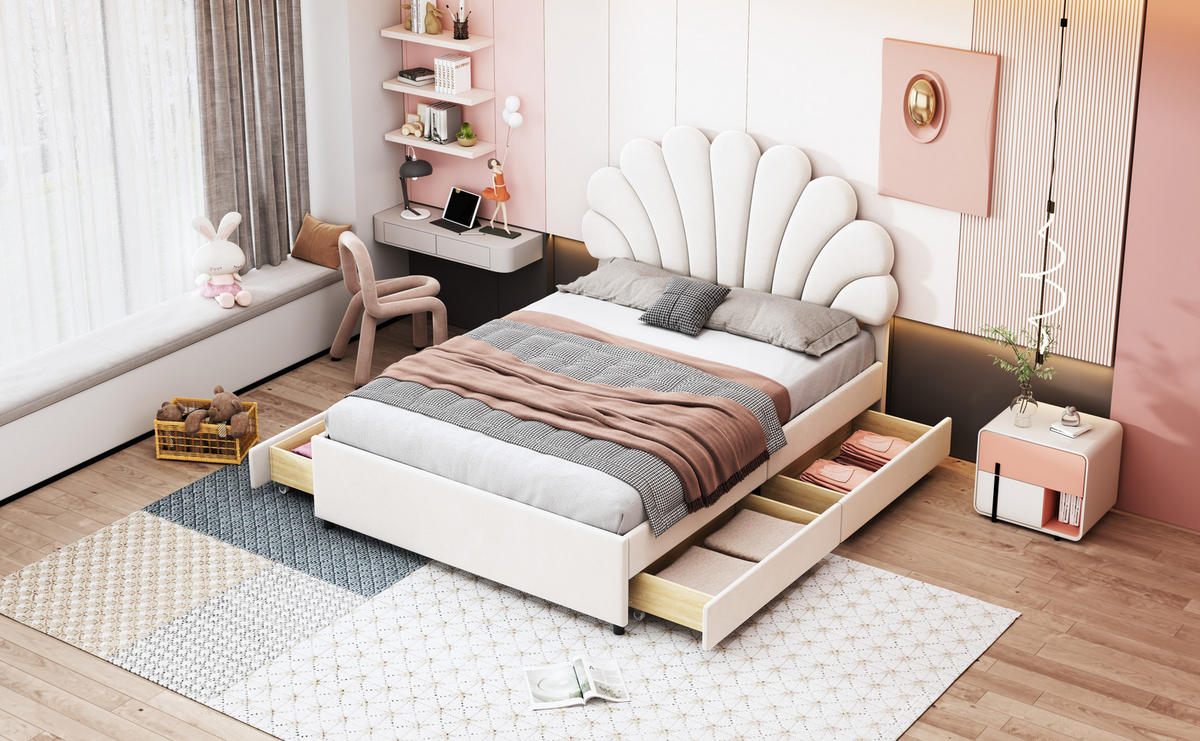 POLSTERBETT 140x200 cm Samt beige - Beige, Textil (140/200cm) - Fortuna Lai