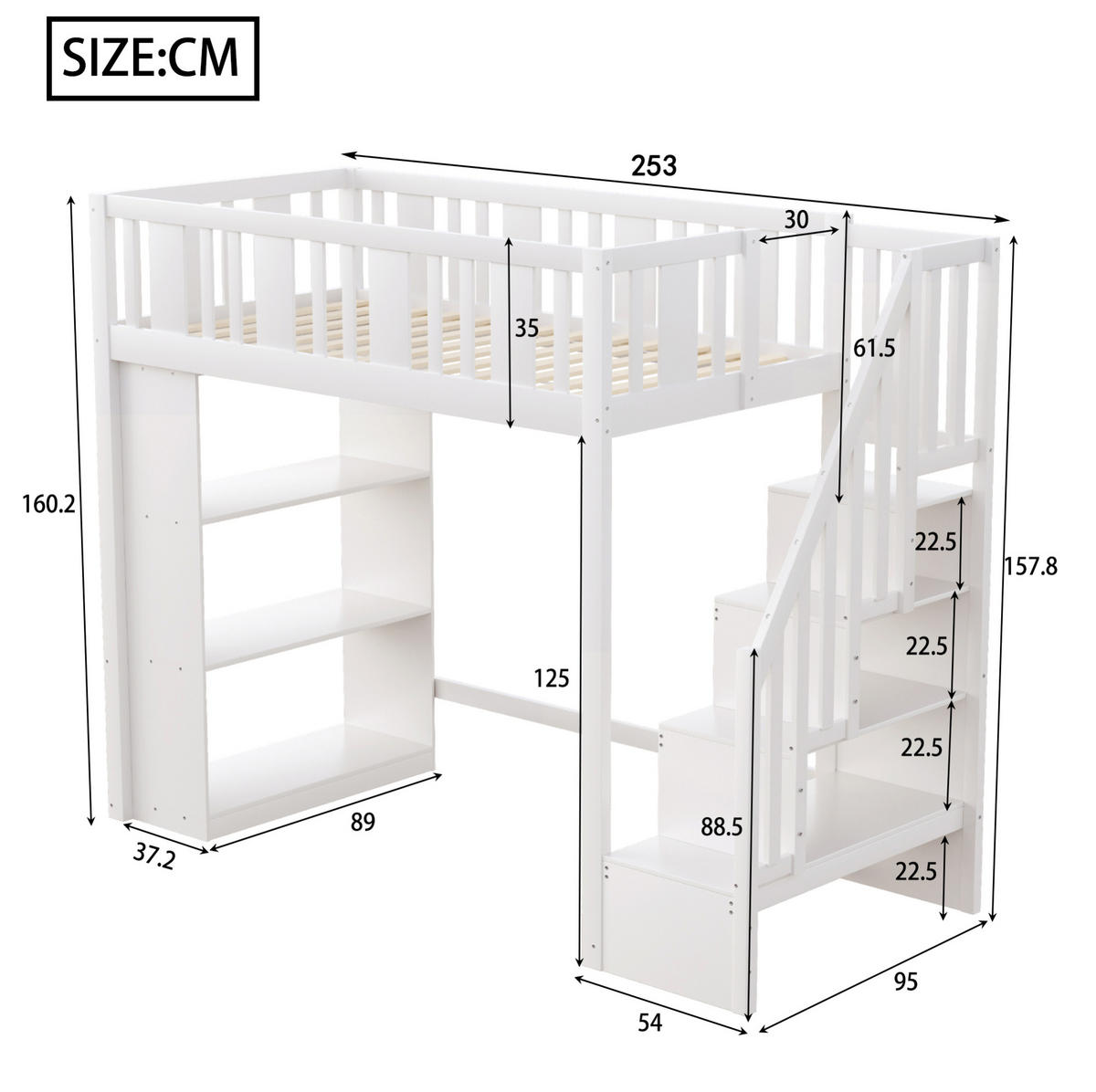 VYSOKÁ posteľ 90/200 cm biela z dreva s úložným priestorom a bezpečnostným rebríkom - biela, drevo (90/200cm) - OKWISH