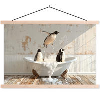 POSTER Vintage - Pinguin - Badewanne - Schaumstoff 120x80 cm - Schwarz, Textil (120/80/0.15cm) - MuchoWow