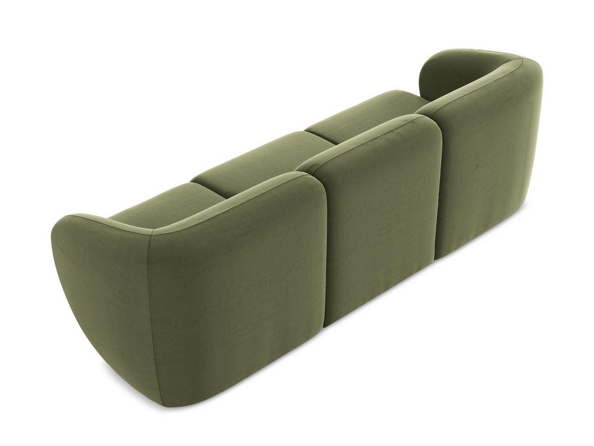 3-SITZER SOFA Samt Stoff Grün - Schwarz/Olivgrün, Holzwerkstoff/Kunststoff (244/75/94cm) - Makamii