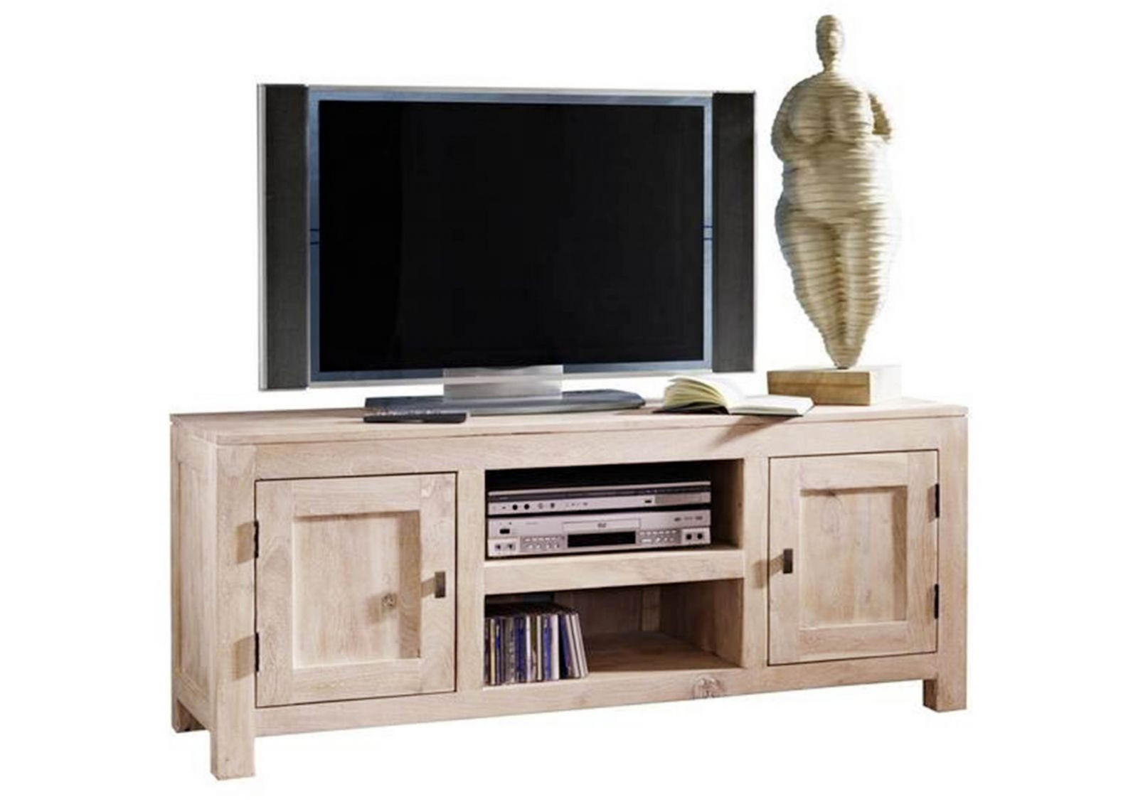TV-BOARD Akazie 145x45x60 white stone getüncht NATURE WHITE #41 - Beige, Holz (45/60/145cm) - Massivmoebel24