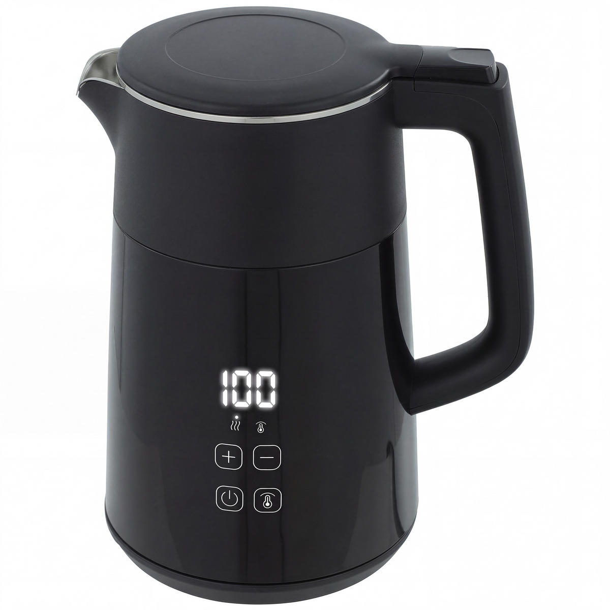 WASSERKOCHER DE-07952 1,7 L, 2200W, LED-Display, Warmhaltefunktion Schwarz - Schwarz, Metall (15.5/26/21.8cm) - ComfortXL
