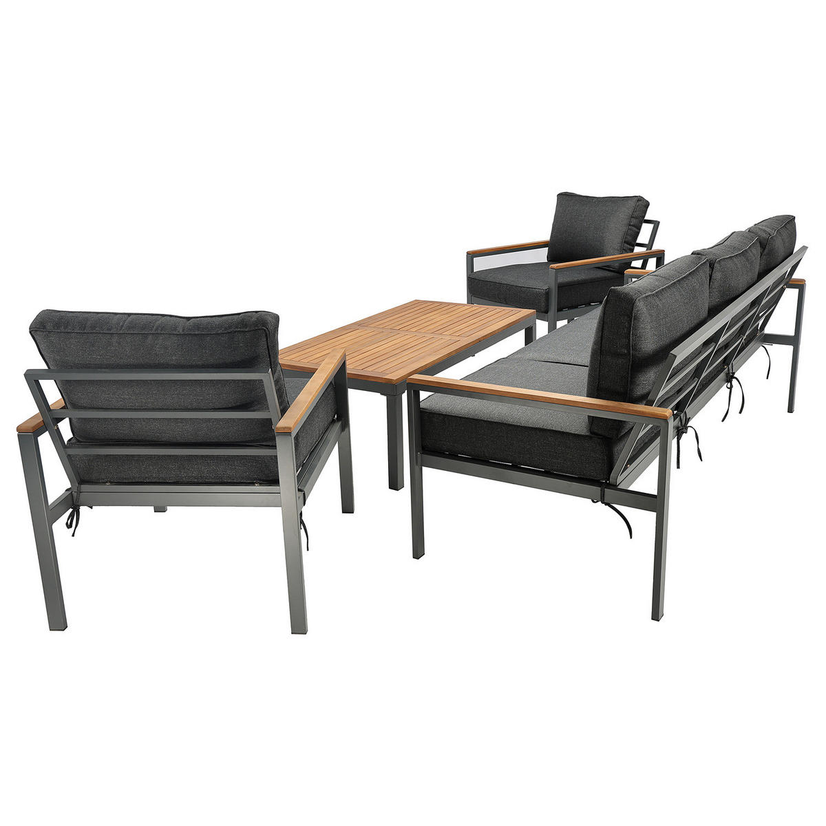 LOUNGESET - 4-teilig - Webstoff / Akazie massiv - Grau / Akazie Braun - Grau, Holz/Textil - home24