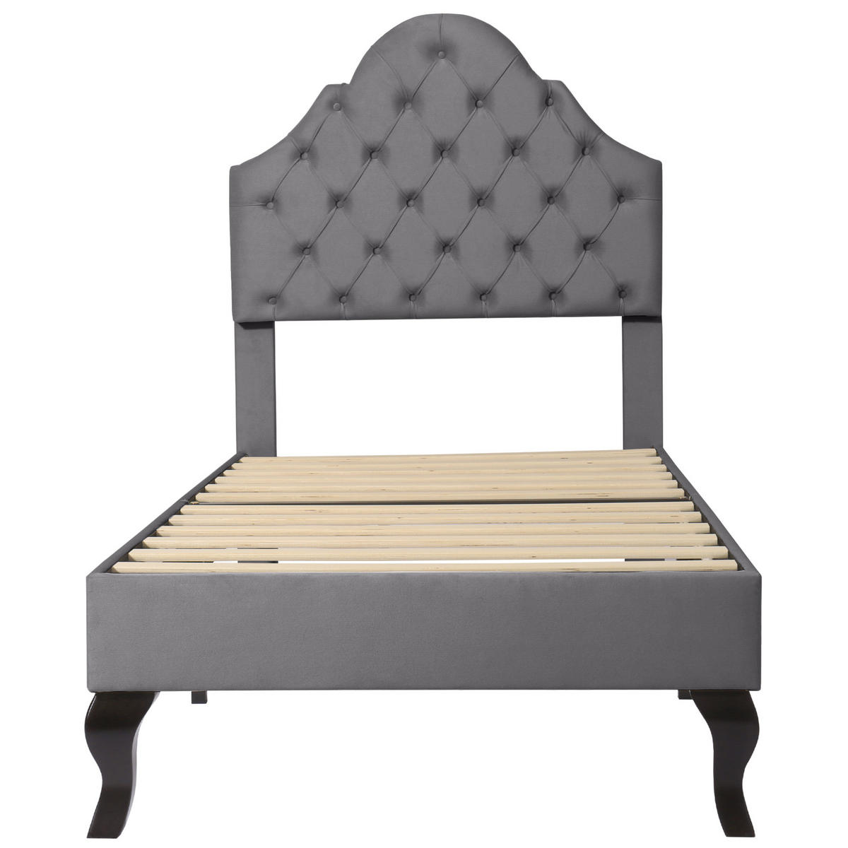 POLSTERBETT 90/200 cm mit Lattenrost und gepolstertem Kopfteil aus Samt, Grau - Grau, Textil (90/200cm) - Redom
