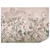 FOTOTAPETE für Schlafzimmer Kraniche Bäume Tropische Blumen Büsche 500x350 - Beige/Rot, Papier (500/350cm) - Muralo