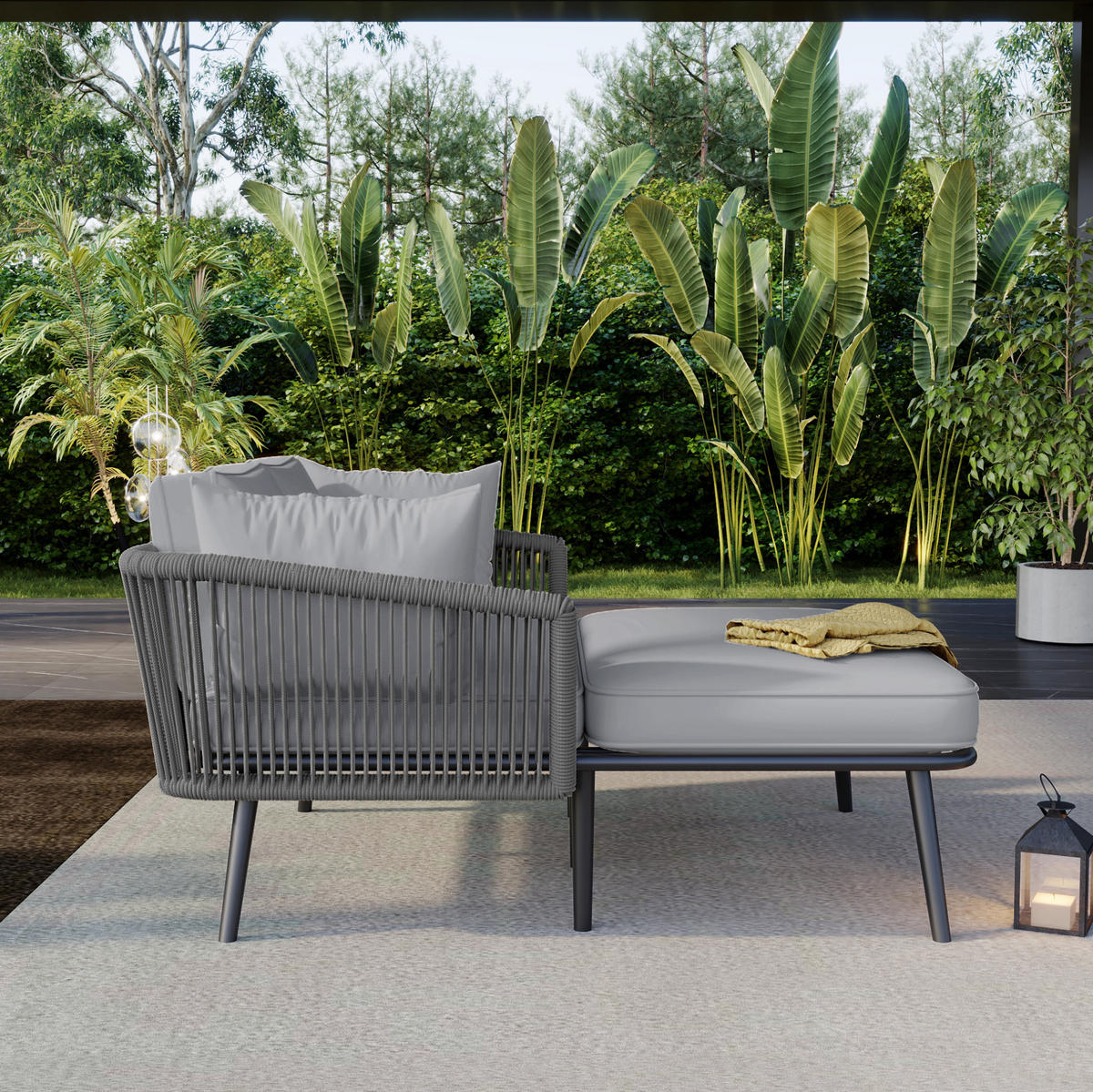 SONNENLIEGE 130/120/67 cm grau aus Polyester und Stahl mit abnehmbaren waschbaren Kissen - Grau, Kunststoff (120/67/130cm) - OKWISH
