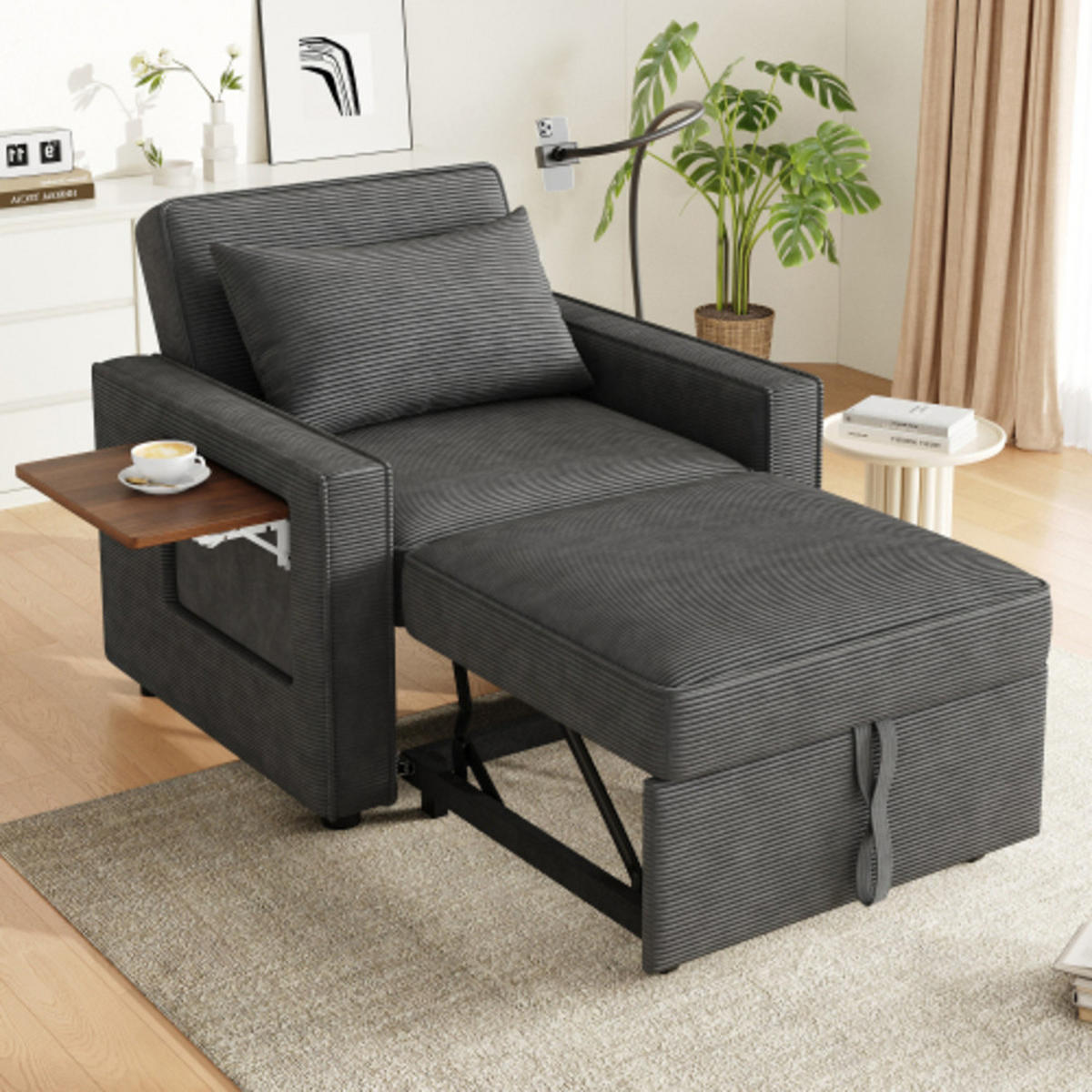 SCHLAFSOFA 93x150x85cm aus Cord mit Multifunktionales faltbares, grau - Grau, Textil (150/85/93cm) - Luhomfu