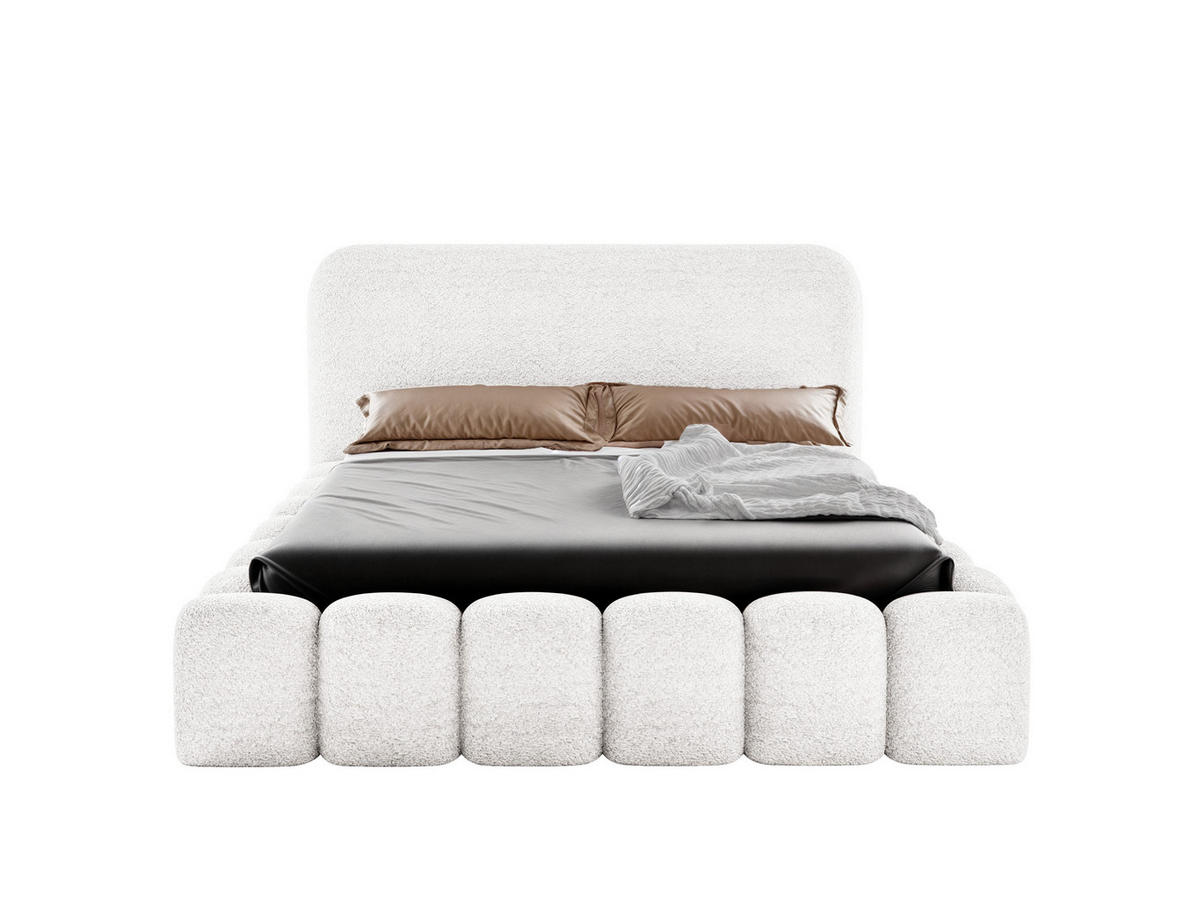 POLSTERBETT MONI 160x200 mit Bettkasten und Lattenrost – Bouclé Stoff MONTE Weiß - Weiß, Textil (160/200cm) - Luxkor24